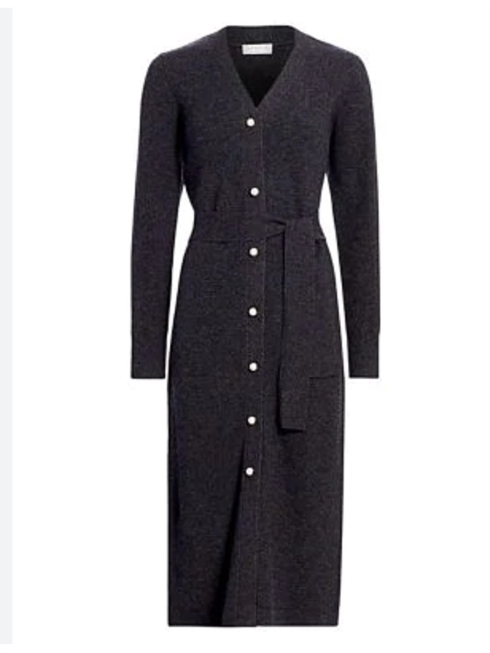Sandro Paris Grey Pearl Button Sweater Dress Long Cardigan Knit Midi Dress 40